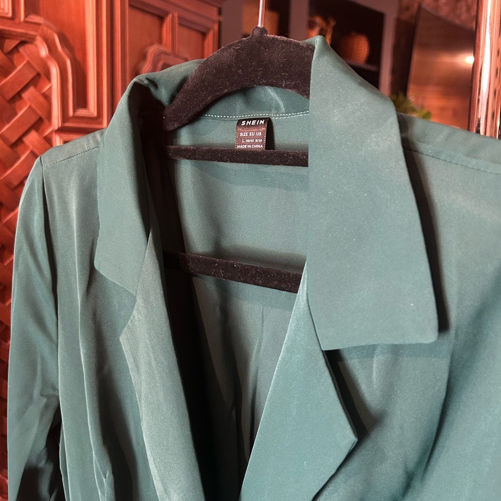 Emerald Green Silky Collar Shirt Dress